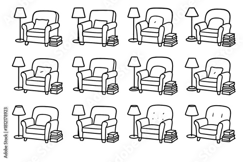 Nook icon vector comfy icons pile armchair reading handdrawn lamp cozy novels