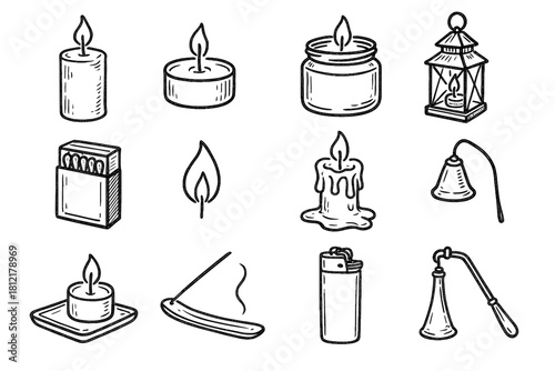 Icon tray jar set stick candle lighter pillar scented vector incense