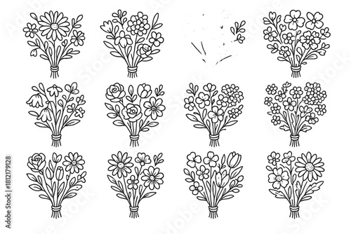 Soft icons outlines floral ink handpicked bouquet garden icon vector set flowers