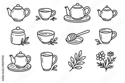 Teaware dipper tray icons icon vector rustic minimal honey herbs doodle
