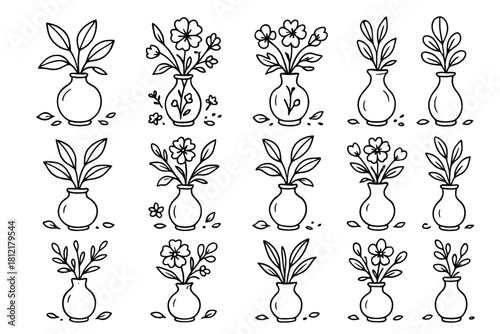 Floral petals scattered life leaves artistic set still vector icon vase