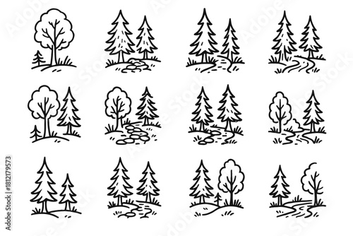 Stone peaceful icon stream small edge trees forest icons path vector road
