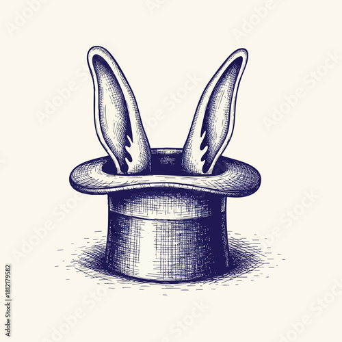 Vintage Top Hat With Rabbit Ears Illustration.