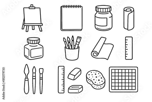 Icons palette roll brush jar icon vector holder art tools paint bottle