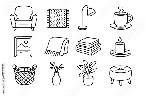 Drink soft rug book art woven icon icons candle tray home vector