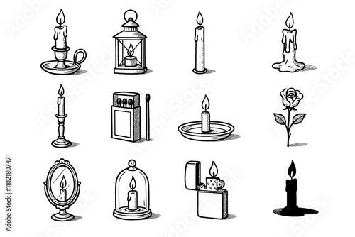 Icon stand melted stick holder glass vector vintage dome candle lighter icons