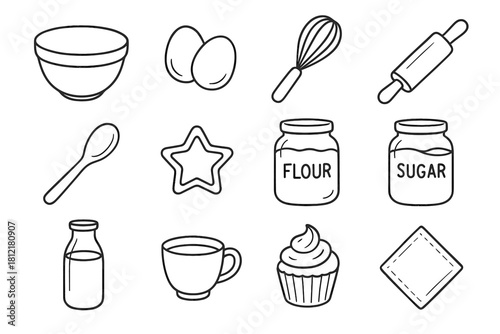 Baking icon pin whisk vector cupcake cutter cozy napkin jar bowl mixing