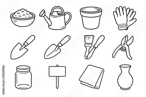 Pot scoop soil icon bowl vector workspace plant watering icons trowel pruner