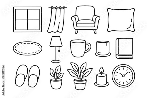 Chair candle peaceful book nook mug window rug plant vector reading curtain