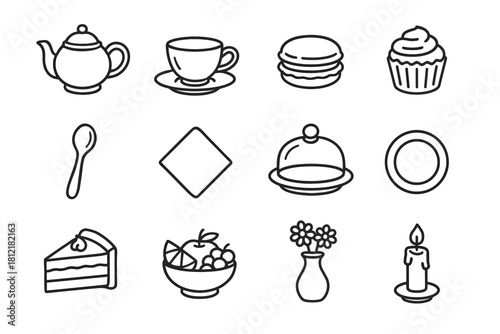 Bowl napkin dessert vase icons candle tea cupcake fruit vector teacup icon