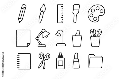 Palette vector folder icon notebook brush art glue ruler icons cup paper
