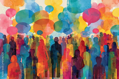 Colorful crowd with speech bubbles