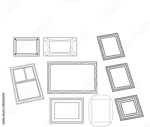 Blank Photo Frames & Minimal Outline Picture Templates Set
