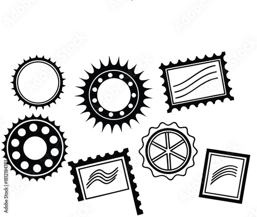 Vintage Gears & Postage Stamp Icons Mixed Vector Pack