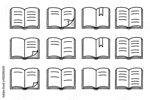 Drawn open bookmark hand sketch vector paper book line layout icon curl