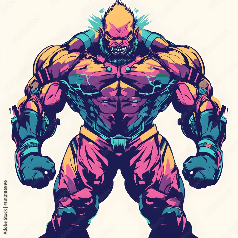 Fototapeta premium Muscular fictional humanoid figure displays vibrant pop art coloring