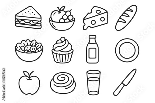 Picnic icon cupcake fruit knife glass vector icons apple plate food sandwich