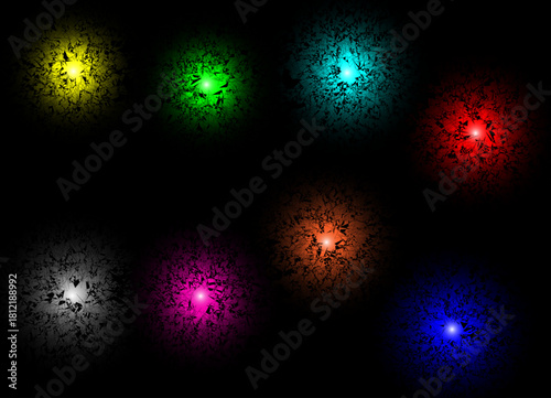 Bright, colorful abstract background illustration with glowing stars, night sky, flash, and celebration fireworks design a magic lite