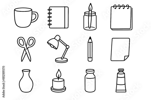Desk jar sheet icons artistic candle paint notebook lamp icon vector paper