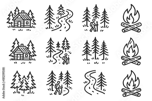 Spot near hiking campfire forest vector trail sketch icon icons cabin