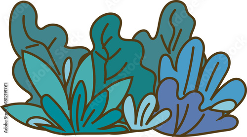 Turquoise leafy shrub garden border clip art