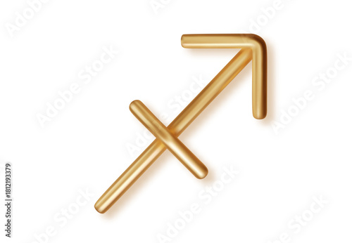 3D golden Sagittarius zodiac icon with metallic shine. Realistic archer symbol isolated for astrology forecasts, mysticism design and celestial decoration