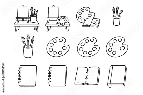 Cup palette vector artist desk workspace icon drawing art notebook brush home