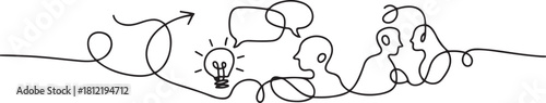 Continuous one line design of ideas in communication. one line Icon drawing with white background