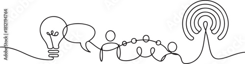 Continuous one line design of ideas in communication. one line Icon drawing with white background