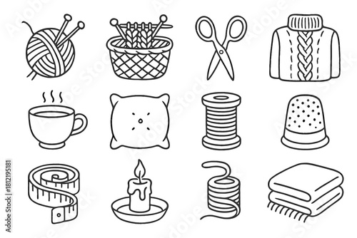 Ball vector icons yarn knitting icon basket essentials folded needles spool cushion