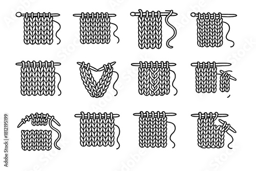 Knit vector needles icons project ink icon fabric knitting artistic set outline
