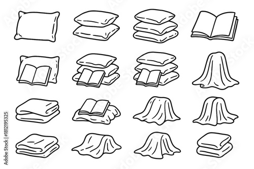 Soft collection reading blanket book folds pile pillow cozy icon vector