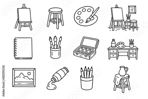 Icon palette icons stool easel vector outline artist corner drawing vintage art