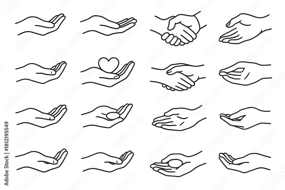 Fototapeta premium Sketch minimal holding giving kindness offering hand icon gestures vector gesture icons