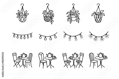 Table icon patio set fairy garden sketch icons vector hanging lights coffee