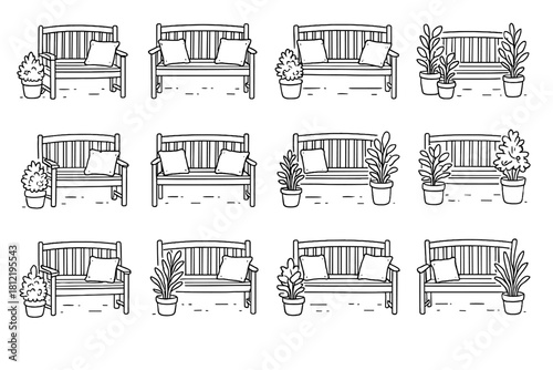 Candle corner icons garden set patio peaceful book handdrawn vector chair icon