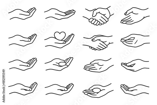 Sketch minimal holding giving kindness offering hand icon gestures vector gesture icons