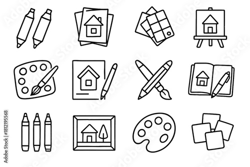 Papers swatches sketch vector icon lay markers hand drawn home artistic flat
