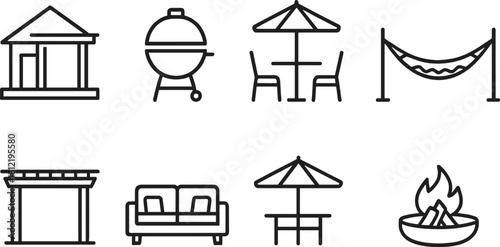 Outdoor Living & Garden Furniture Line Icons