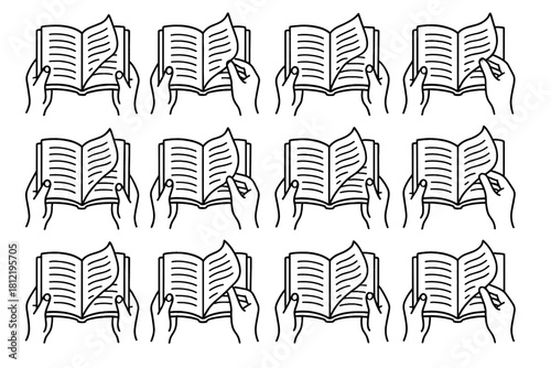 Hands motion open holding page icon icons turning gentle book vector