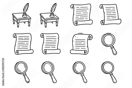 Quill roll reading desk glass antique paper icon holder vector