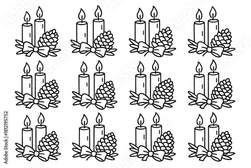 Icons line ribbon candle two icon holiday pinecone holder art setup candles