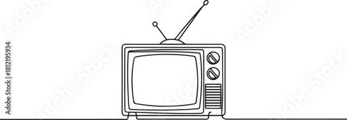 One line of television. Abstract minimal continuous line isolated. one line Icon drawing with white background