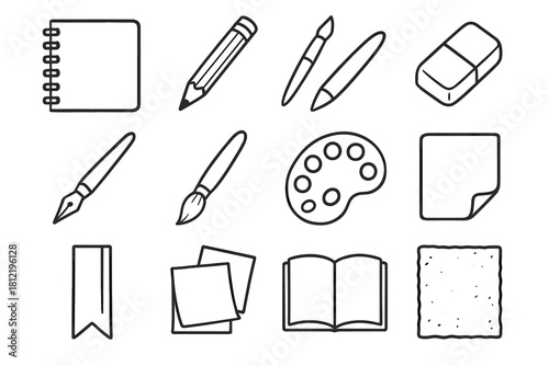 Tools sticky curl sketchbook icons pen pencil blending bookmark icon vector palette