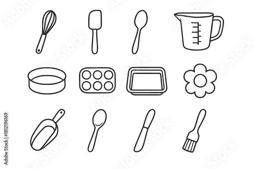Icon baking wooden pan icons vector metal cookie spoon utensils spatula icing