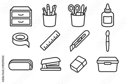Bottle icons pencil vector pen icon craft glue washi knife cup box