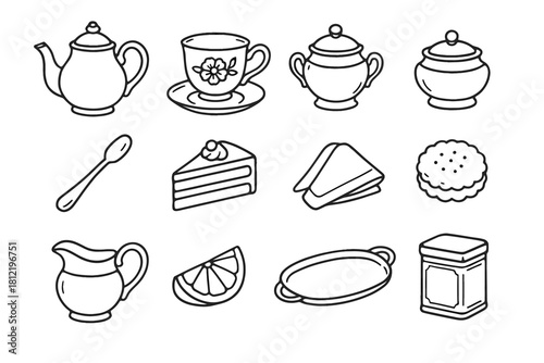 Icon cookie teapot porcelain teacup vintage tray wedge vector tea sugar