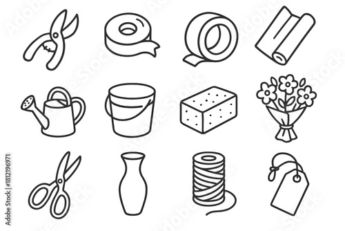 Twine wrapping shears paper flower icon icons floral bouquet vector can shop