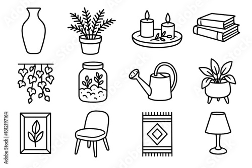 Vector plant vase modern leaf book icon jar lamp ivy planter fern