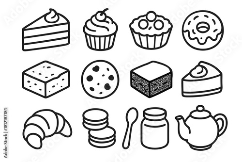 Icon donut cookie slice vector collection cheesecake dessert brownie macarons cupcake cake